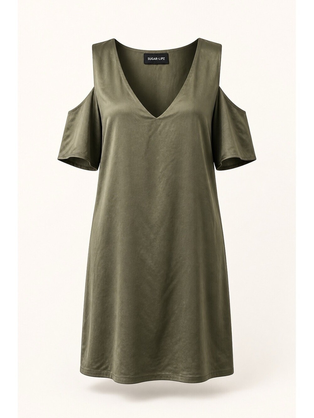 Sugar + Lips Olive Green Cold Shoulder Lined Women’s XS Shift Dress